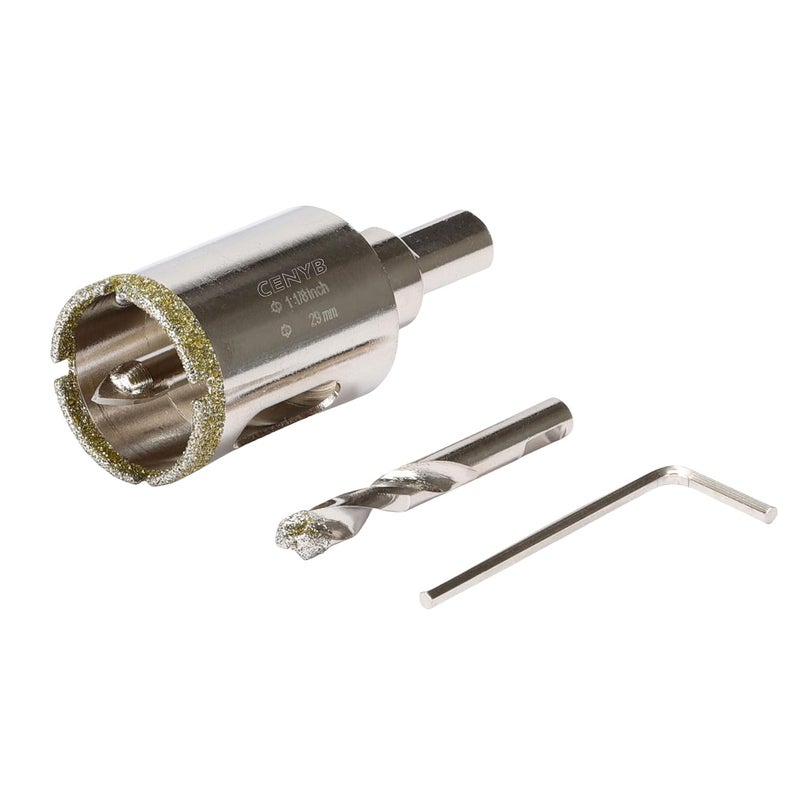 cenyb 1-1/8inch | 29mm Diamond Hole Saw with Center Drill bit and Diamond-Coated Center Drill bit for Ceramic Glass Marble Fiberglass Granite and Porcelain Tiles by - Image 1